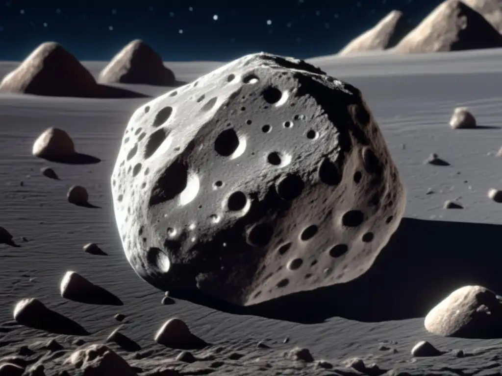 A dramatic closeup of a 1991 VG asteroid, showcasing its intricate texture and surface features
