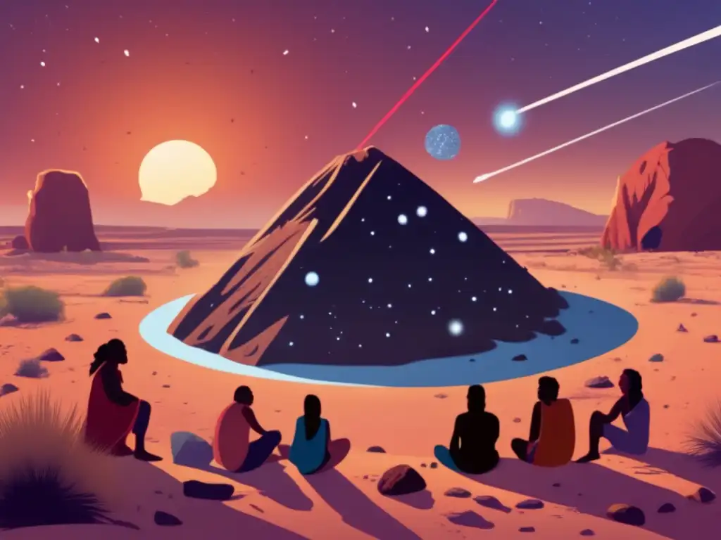 The Aboriginal tribe is gathered around the meteorite, deep in conversation about its significance and potential impact on the environment