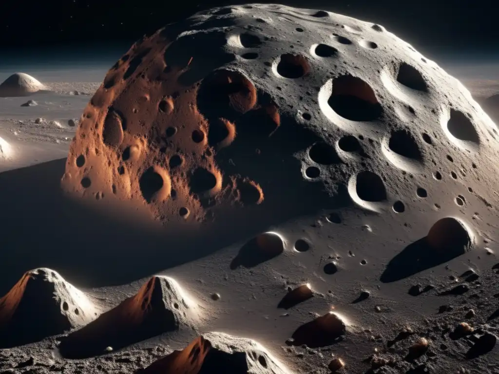 A stunning 8k resolution photo of asteroid Aeneas, captured from various angles to reveal its intricate surface details and textures