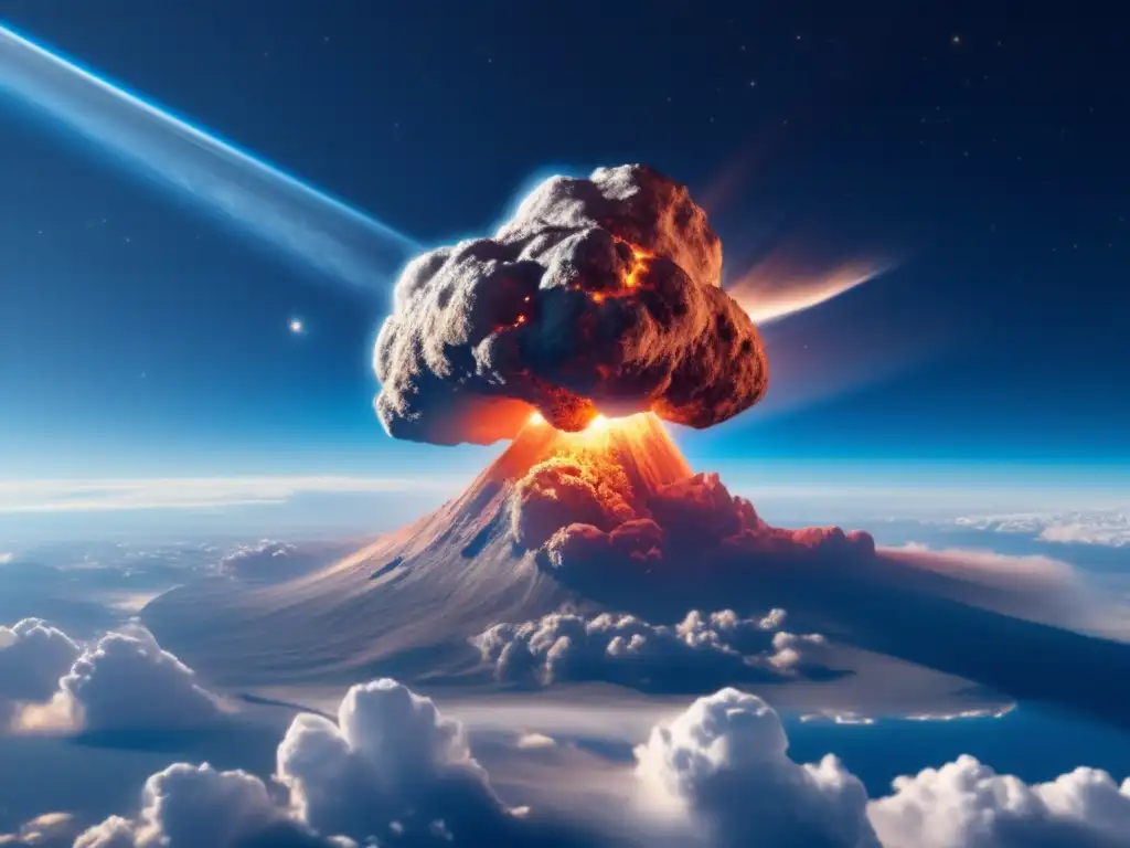 An otherworldly beauty devours the sky as a radiant asteroid hurtles towards our planet, captured in stunning detail by a high altitude camera