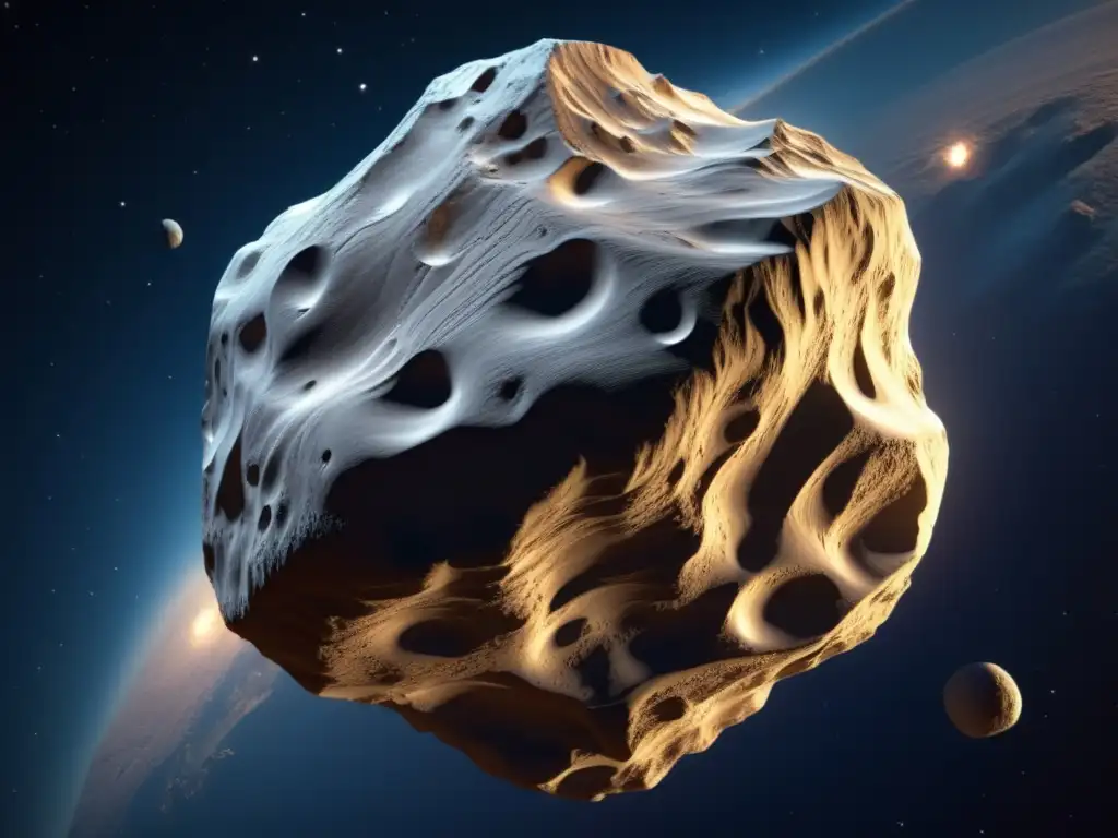 8k Asteroid Albion: Celestial Cartography Flourishes! A photorealistic image of Albion, an intricately carved asteroid named after the first naming convention in the history of asteroid discovery