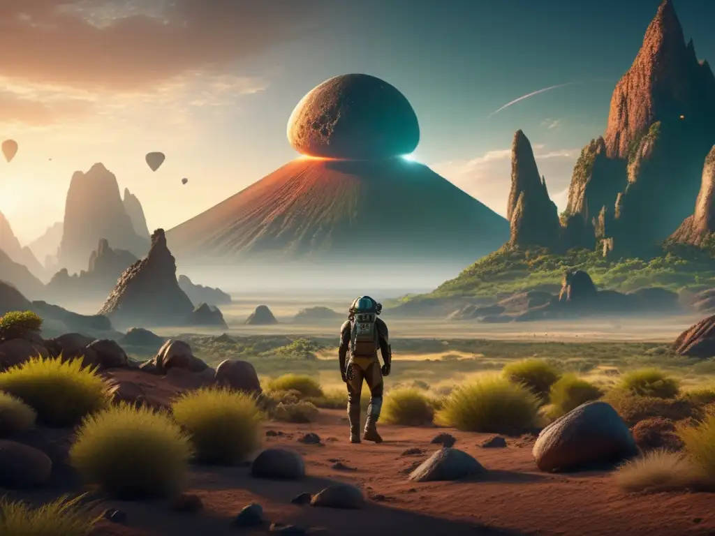 Destructive force of an asteroid impact on a surreal alien landscape, beyond the realm of human comprehension
