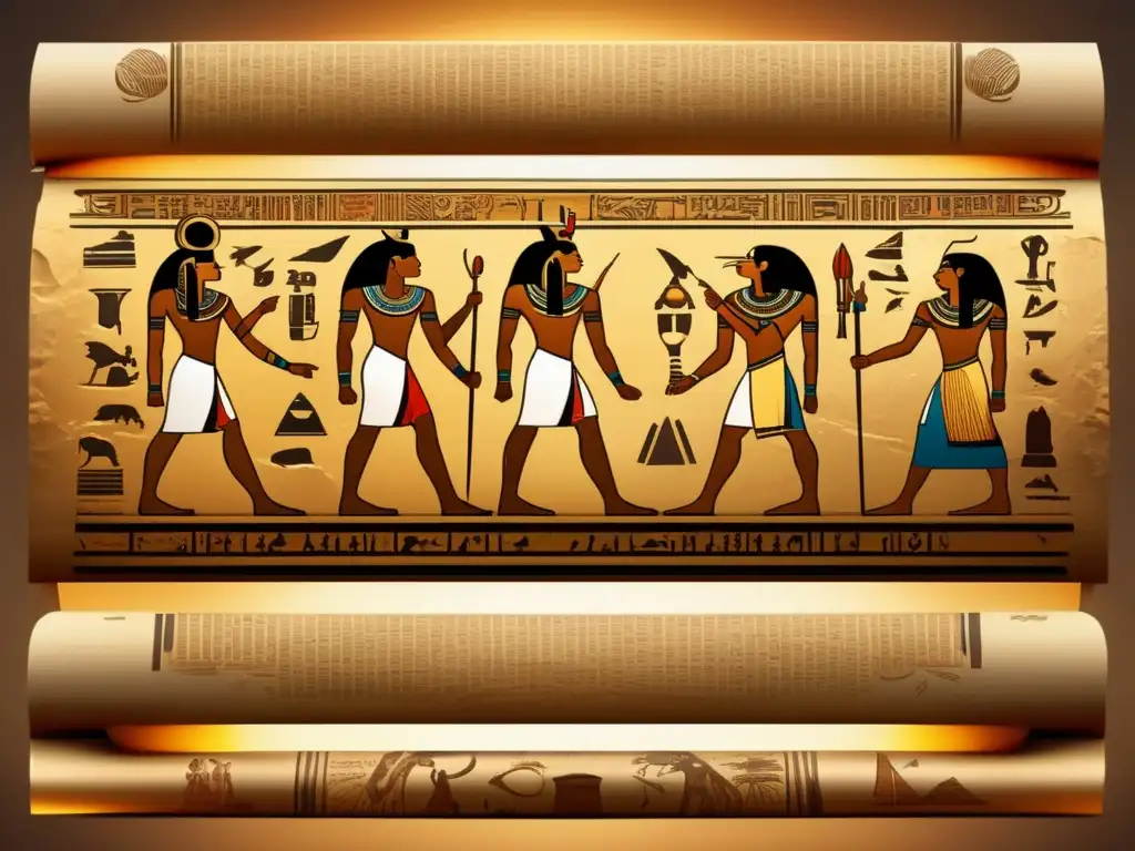 An ancient Egyptian paper scroll intricately adorned with hieroglyphics depicts the civilization's fascination with asteroids, symbolizing their rich history