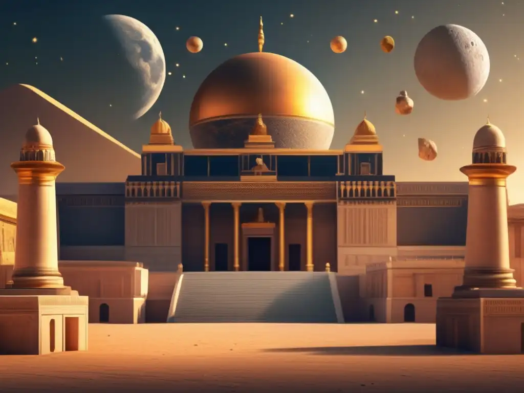 Ancient celestial palace, strongly reminiscent of Egyptian, Greek, or Roman architecture, bathed in soft, natural light