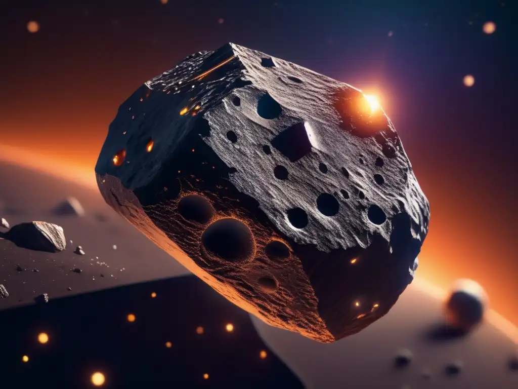 An 8k resolution close-up of Anthe, a colossal asteroid made of iron-rich minerals, is zoomed in