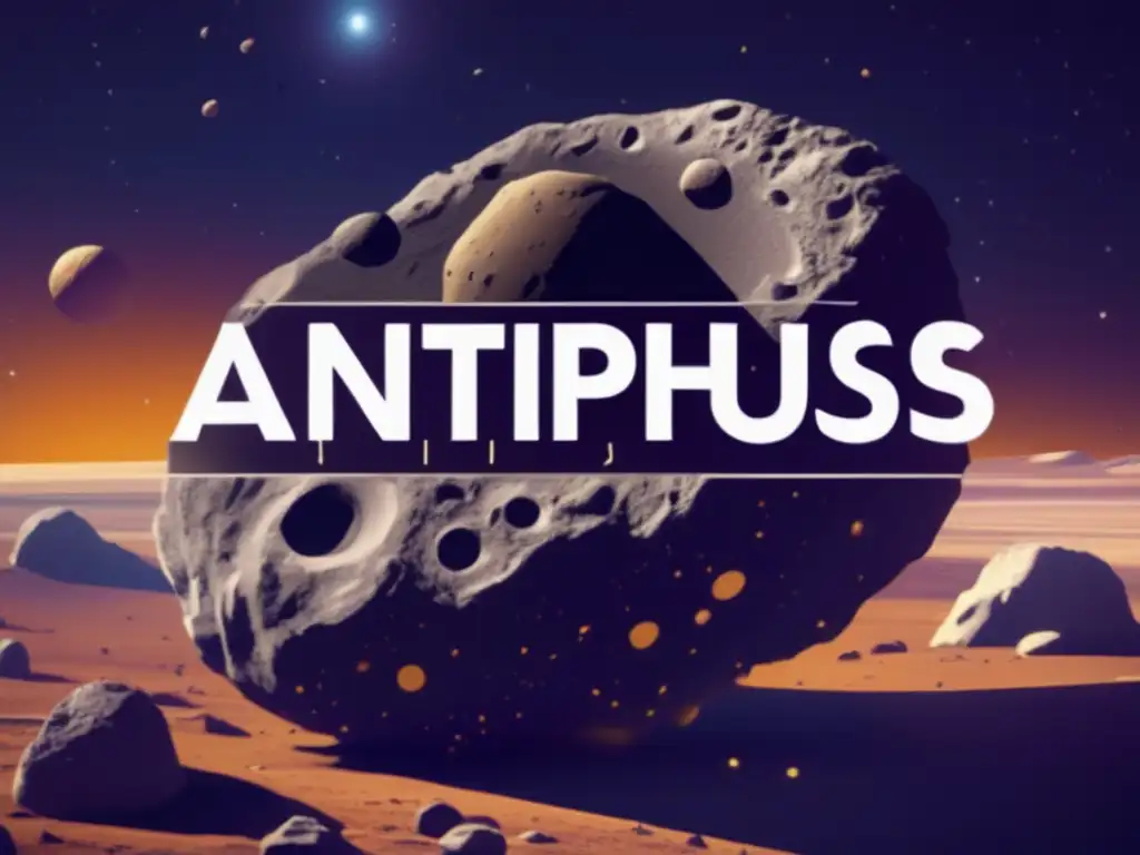 A stunning image of the asteroid Antiphus, with intricate zoomins showcasing its unique composition and characteristics