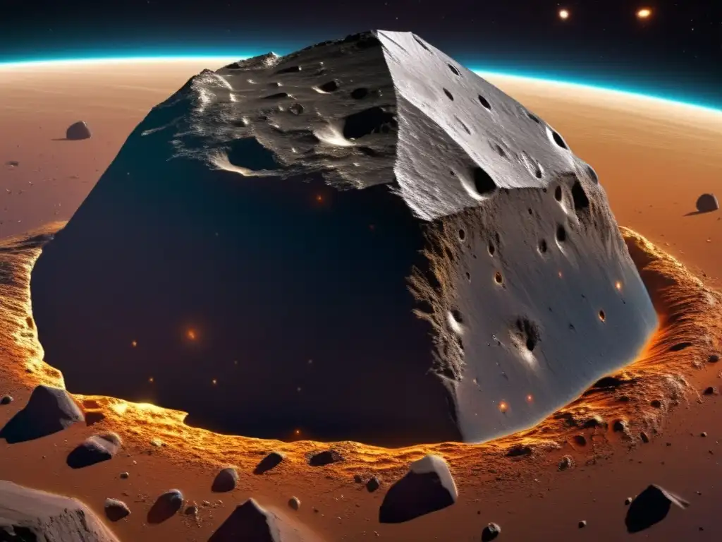 A sprawling space epic captured by the Ares space telescope, featuring asteroid Ascanius in a breathtaking closeup