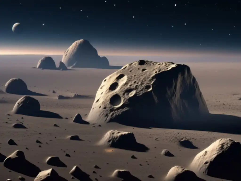 An exquisite depiction of Asteroid Anchises, showcasing its captivating surface with intricate rock formations, striking craters, and jagged edges