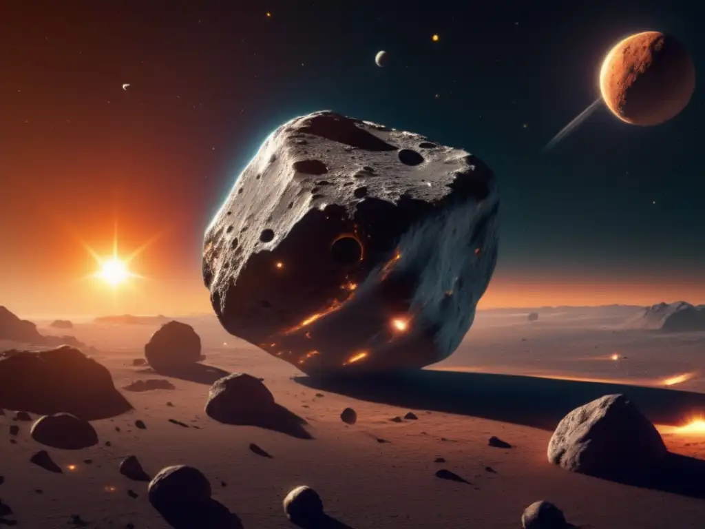 Photorealistic asteroid Anchises orbits the sun, showcasing intricate details and textured surface