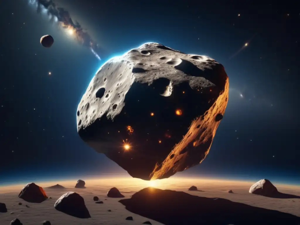 Asteroid Anchises orbits Earth in this stunning photorealistic image, emphasizing its reflective surface in the vast emptiness of space