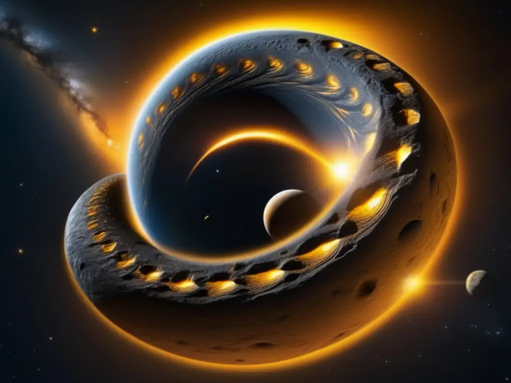 Dash: Witness the splendor of Apophis, the ancient asteroid often associated with mythology, as it gracefully journeys through space against a vast, ink-black canvas
