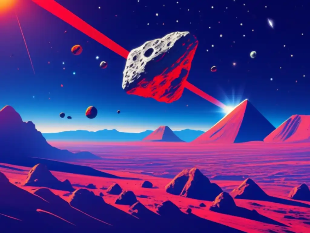 An impending doom looms, as a monstrous asteroid hurtles towards Earth with neon-red lines tracing its path