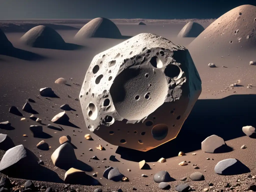 Explore the Gray Moon: A Detailed Photorealistic Image of Asteroid B612 The gray contours of ) asteroid B612 loom barren and rocky, its surface shrouded in debris and punctuated by a prominent crater
