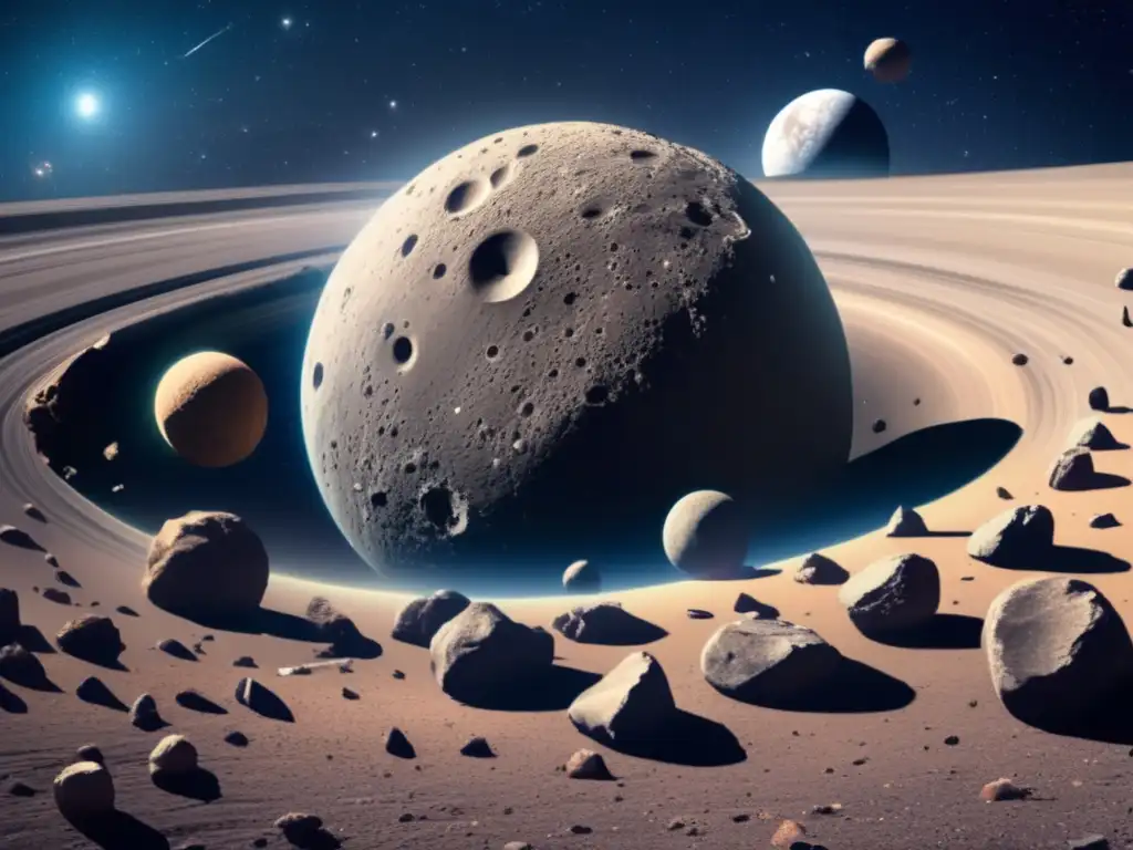 A breathtaking photo of the asteroid belt, featuring Chiron, the largest KBO, amidst a sea of rocks