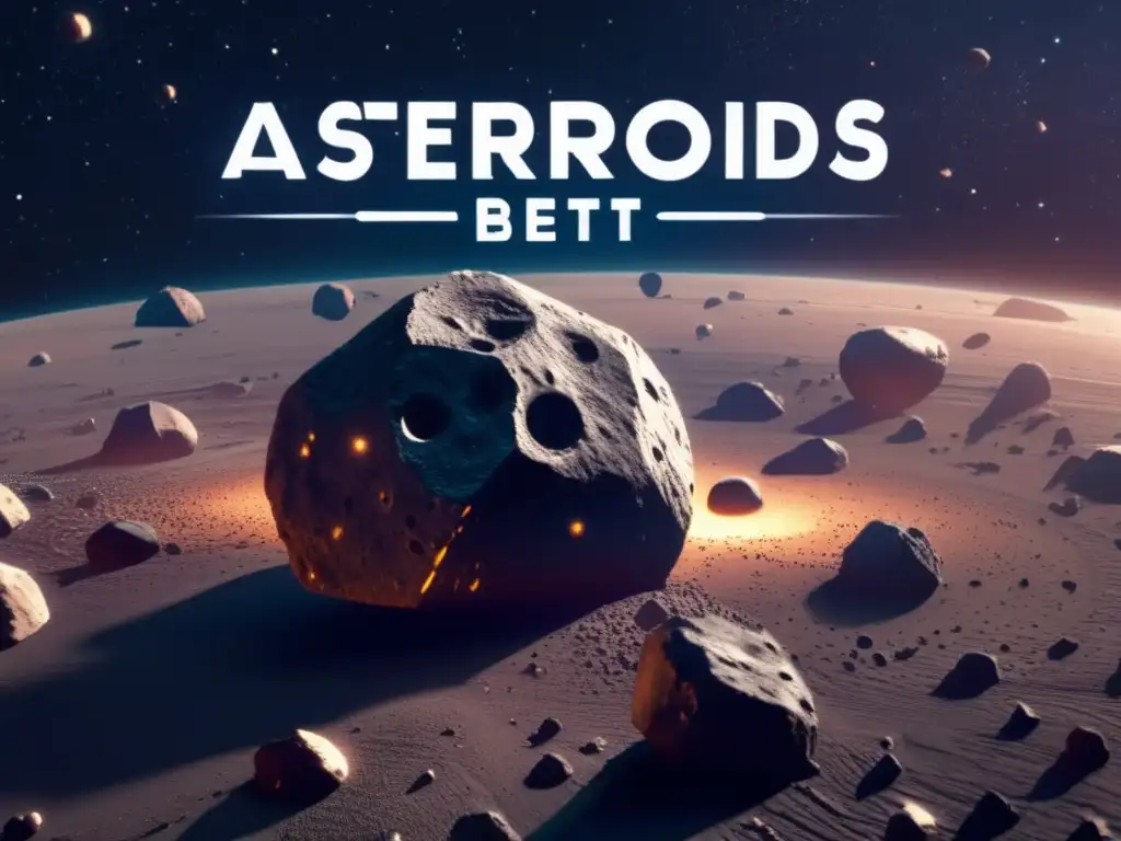 A close-up of a detailed asteroid belt with intricate textures, shading, and lighting
