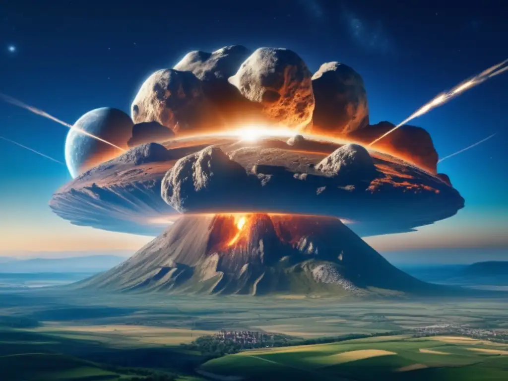 A picturesque, detailed image of a colossal asteroid overtaking Bulgaria's diverse landscape