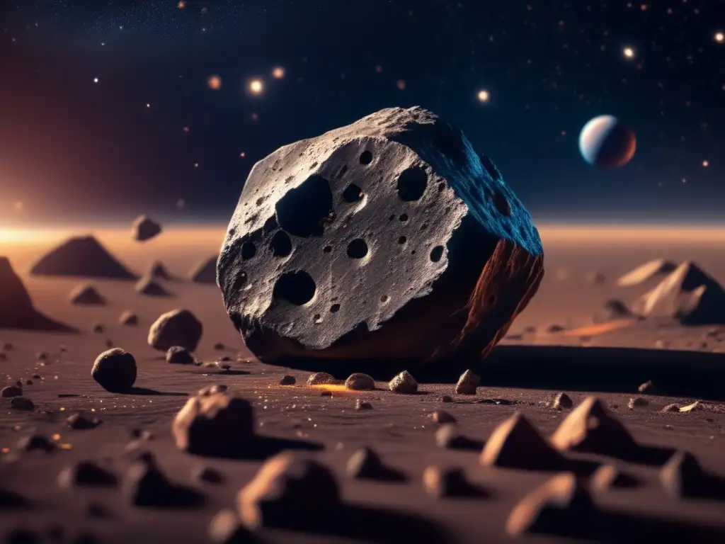 Asteroid Encounters: The Journey Begins A celestial encounter: A cosmic journey through space leads to a breathtaking closeup of an asteroid, with jagged edges and intricate surface markings