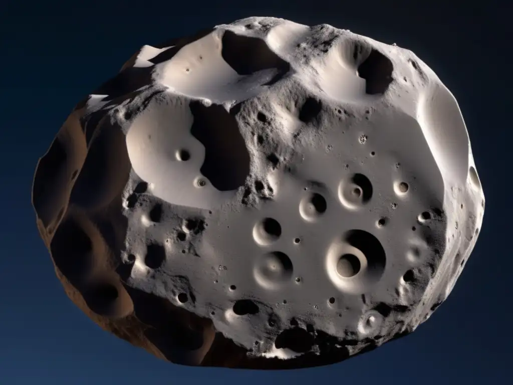 An incredibly detailed and lifelike depiction of the colossal space rock Asteroid Deiphobus, showcasing its intense reflection against the solar flare