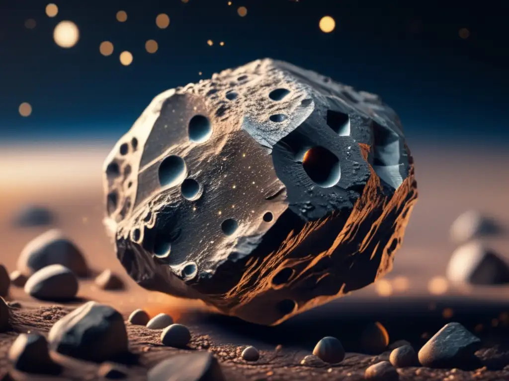 An intricate closeup reveals the textured surface of an asteroid, teeming with rocks and details
