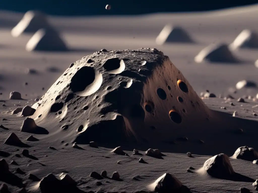 High-resolution closeup of a large asteroid in space, with intricate patterns and details visible