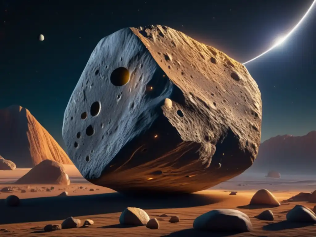 A closeup of the 10115 1992 SK asteroid, with a highly detailed surface texture, showcasing its geological features