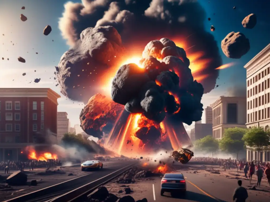 Asteroid Impact: Earth's Armageddon A terrifying image of an asteroid colliding with Earth, causing massive destruction and panic on the planet