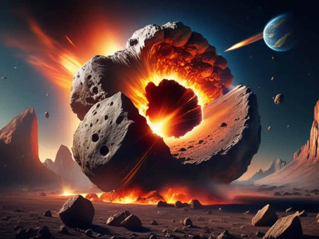 Asteroid Impact: Earth's Extinction Fate During the Cretaceous Earth's finalзавет! A photorealistic depiction of a mutant asteroid obliterating our terrestrial oasis, wiping out life as we know it