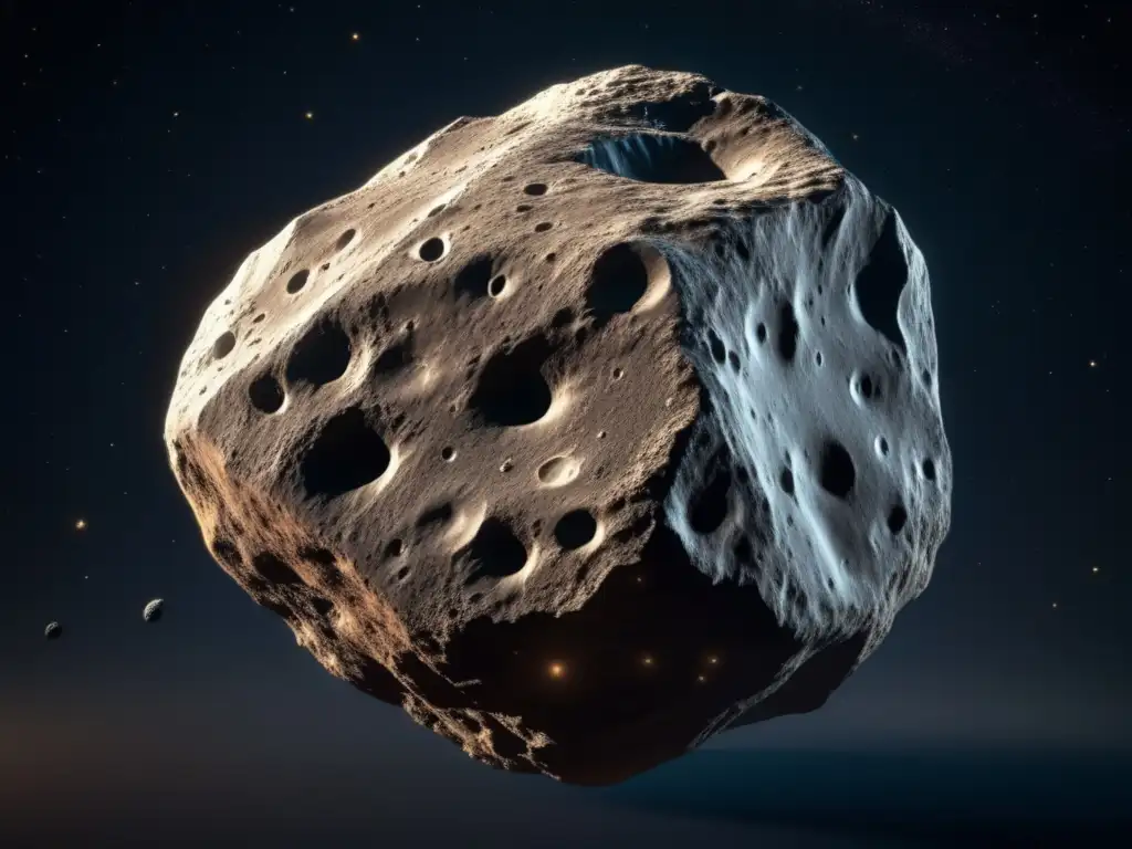 Dash- A stunning photorealistic image of a gigantic asteroid, with intricate detail on its surface and relief textures