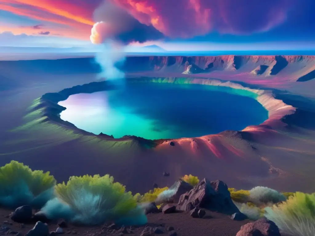A breathtaking planetary landscape after a massive asteroid impact, captured in stunning detail