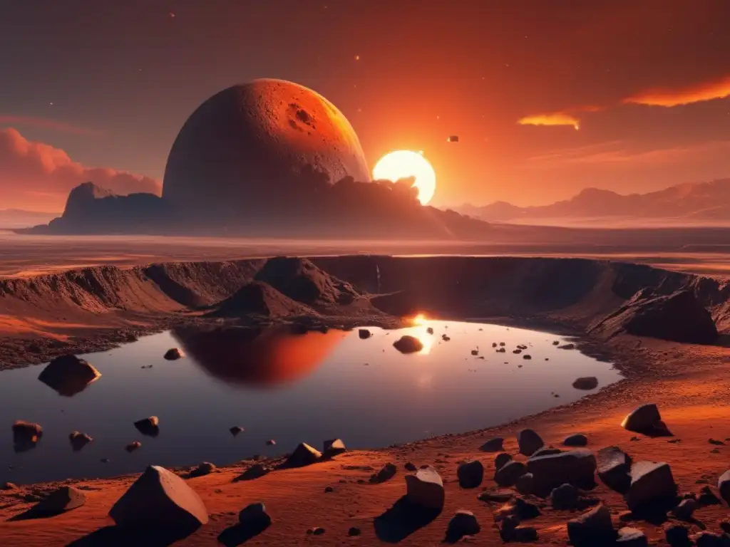 The image of the asteroid impact site is both awe-inspiring and haunting, revealing a landscape reduced to ruins by the force of nature