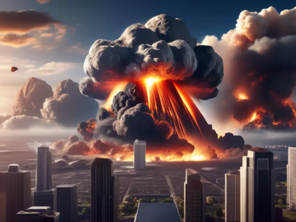 A jagged asteroid strikes Earth, causing massive destruction and chaos
