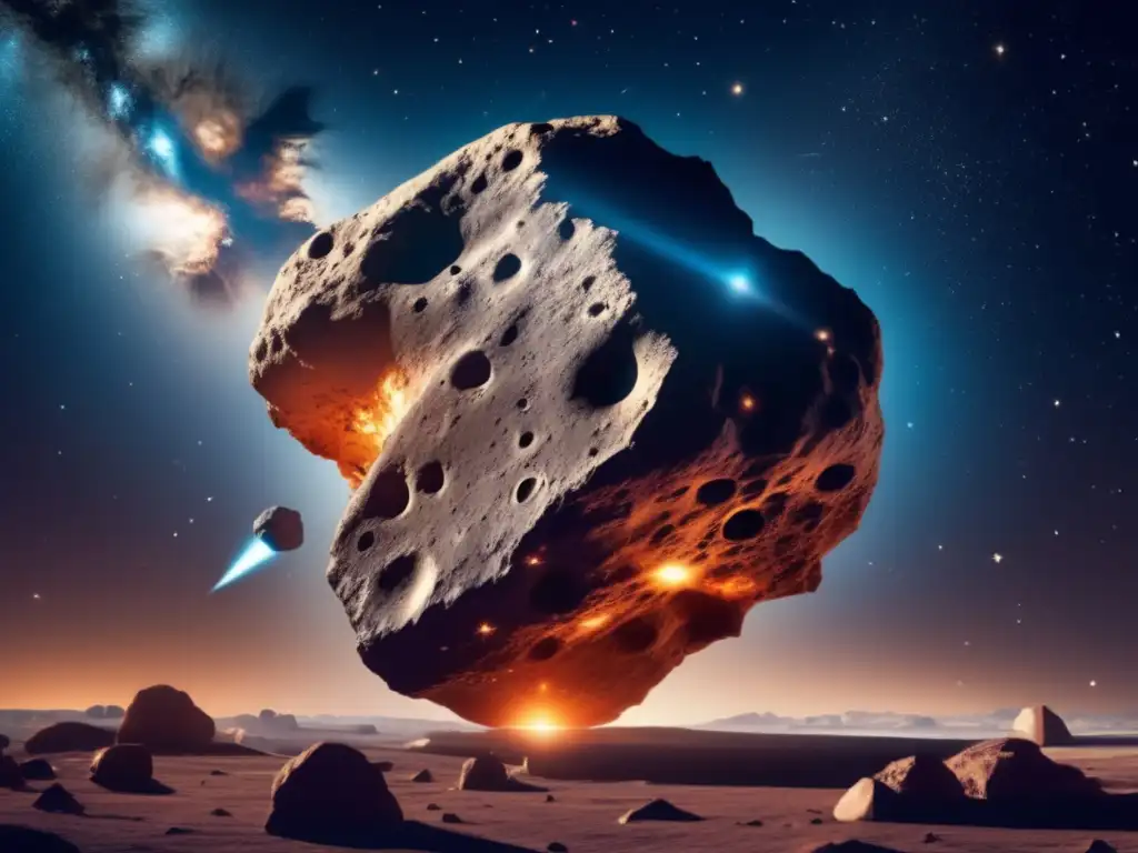 Asteroid Missions: Orbiting Pristine Zones of Space A breathtaking image of a gigantic asteroid, brilliantly detailed and drifting through space, surrounded by an awe-inspiring array of stars