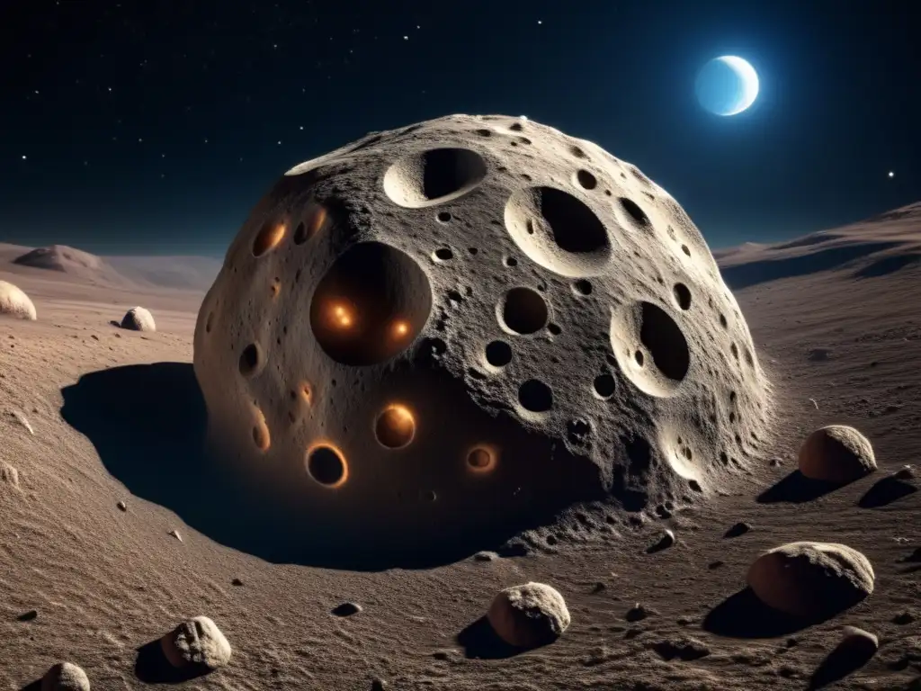 Asteroid Egeria Photorealism: Closeup Craters & Detailed Features Marvel at the closeup view of asteroid Egeria's craters, bumps, and intricate details in this stunning photorealistic study