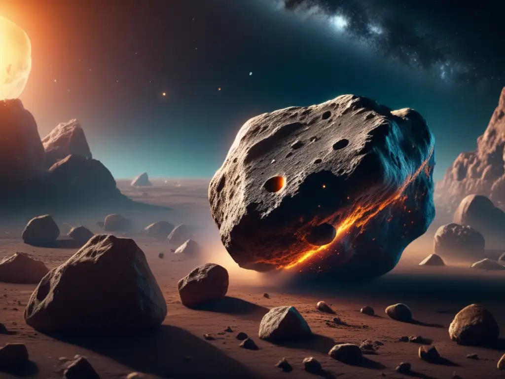 A captivating close-up of an asteroid, boasting intricate surface textures and a luminous interior, illuminating the depths of the dark expanse beyond