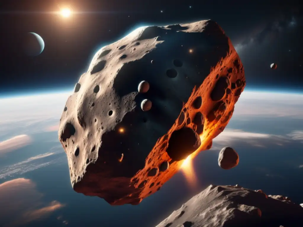 Asteroid Close Encounter: A Photorealistic Masterpiece A large asteroid approaches Earth, casting its rugged shadow across the sky