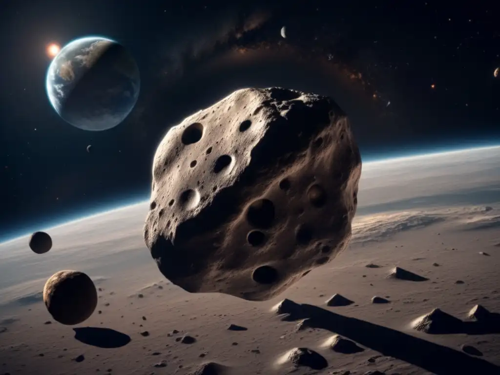 Undercover asteroid: An eerie photorealistic still shot of a looming asteroid on a collision course with Earth & moon