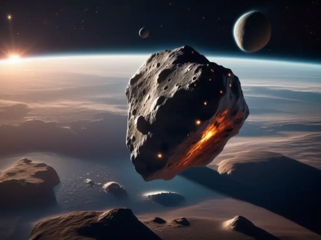 A breathtaking photograph of an asteroid in space, approaching Earth with ease due to frictionless surroundings