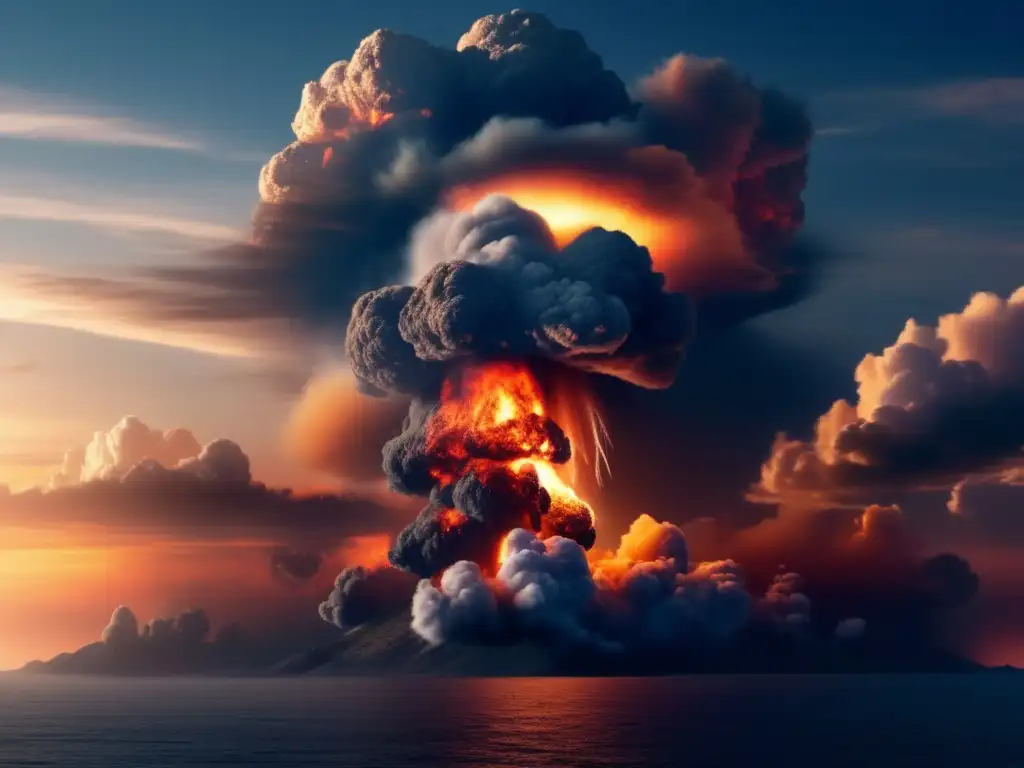 Asteroid collision obliterates Earth's surface with fires and ash, creating a daunting crater on the ocean floor