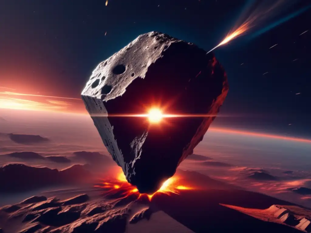 A photorealistic depiction of an asteroid barreling towards Earth, casting a terrifying shadow