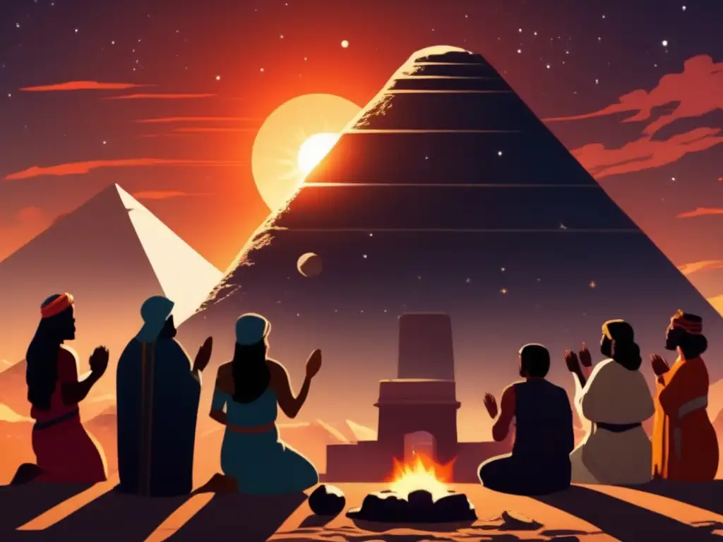 Stone of Despair: Asteroid Blocks Out Sun in Ancient Babylon A large, ominous asteroid blocks out the sun, casting a dark shadow over ancient Babylonians in traditional garb as they pray and despair