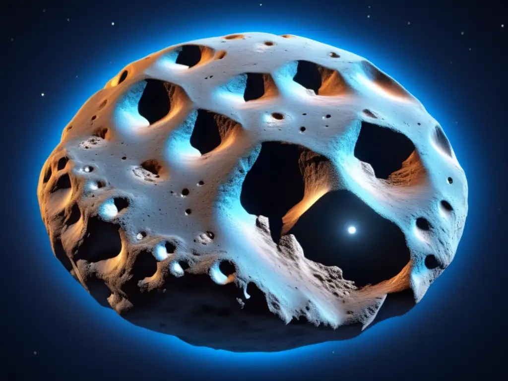 stunning photorealistic depiction of the asteroid Elpenor beneath a bright blue moon