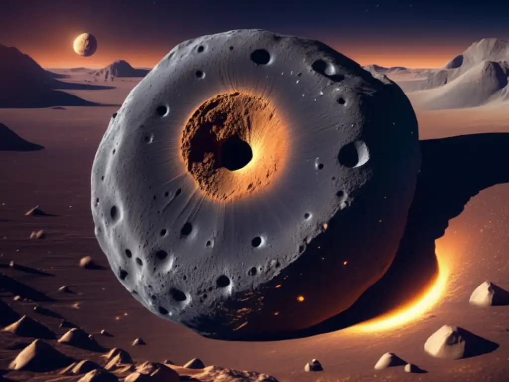 A stunning photorealistic image of Euphrosyne, showcasing its intricate geology with craters, ridges, and valleys