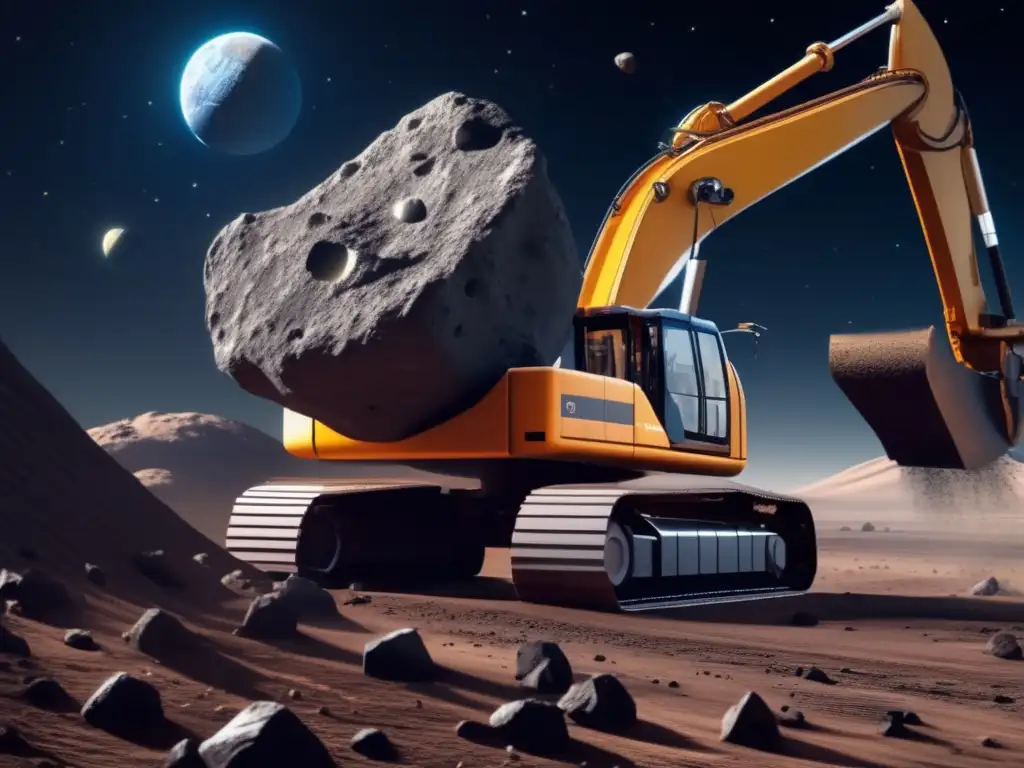 Dash:- A stunning photorealistic image of an asteroid being extracted from its orbital path using a gigantic space-based excavator