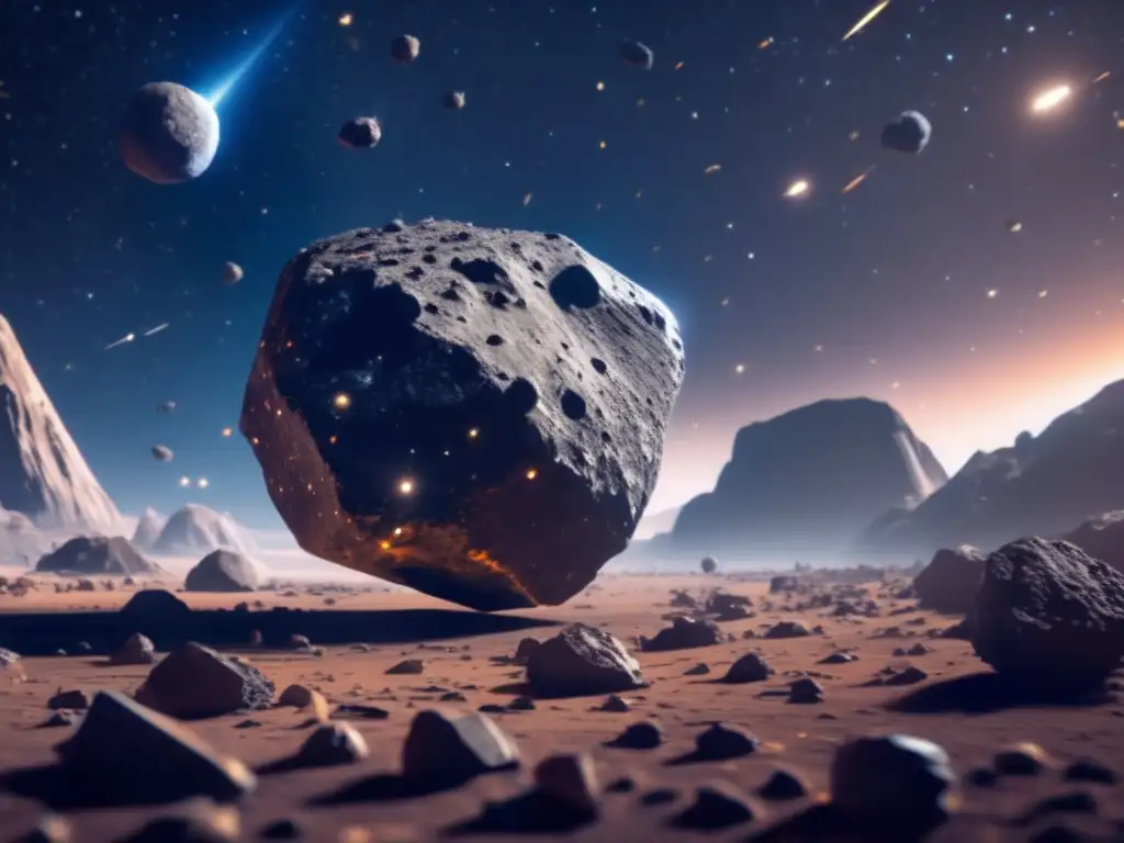 Asteroid field buzzes with life, a colossal organic shape, lit in the foreground