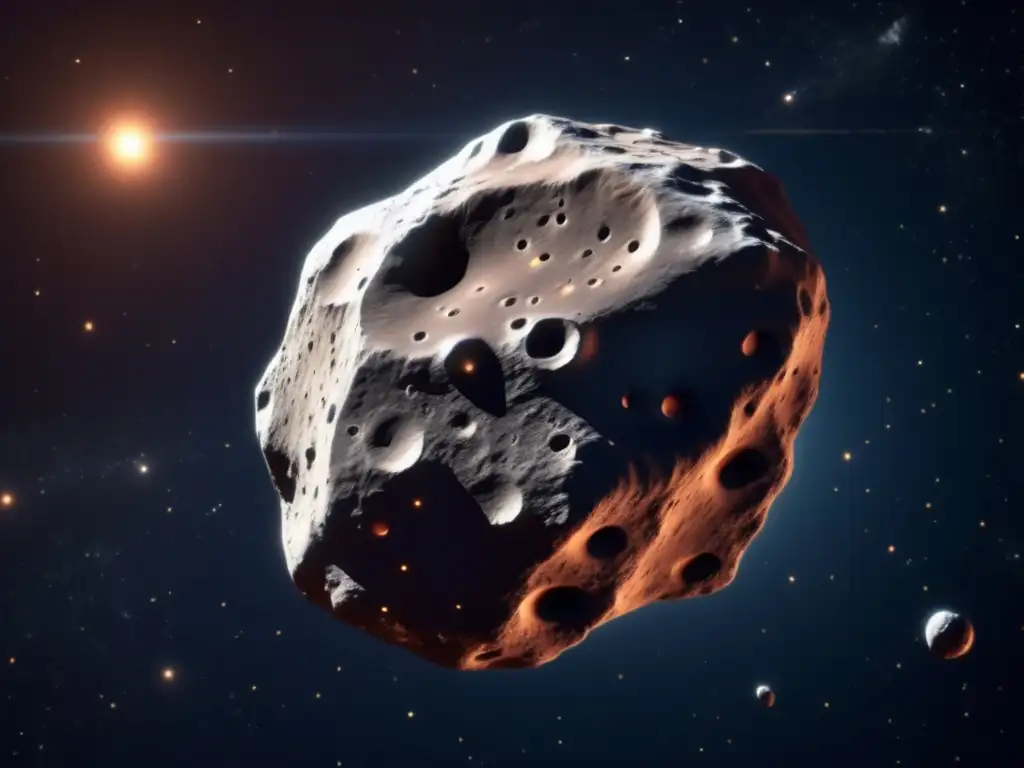 A breathtaking photorealistic image of an asteroid, viewed from a closeup angle