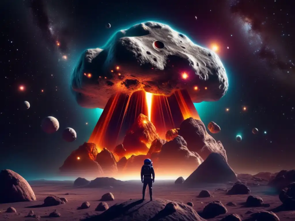 A mesmerizing photo of a prominently glowing asteroid, brimming with otherworldly life signs, in a nebula-filled cosmos against a starlit black canvas