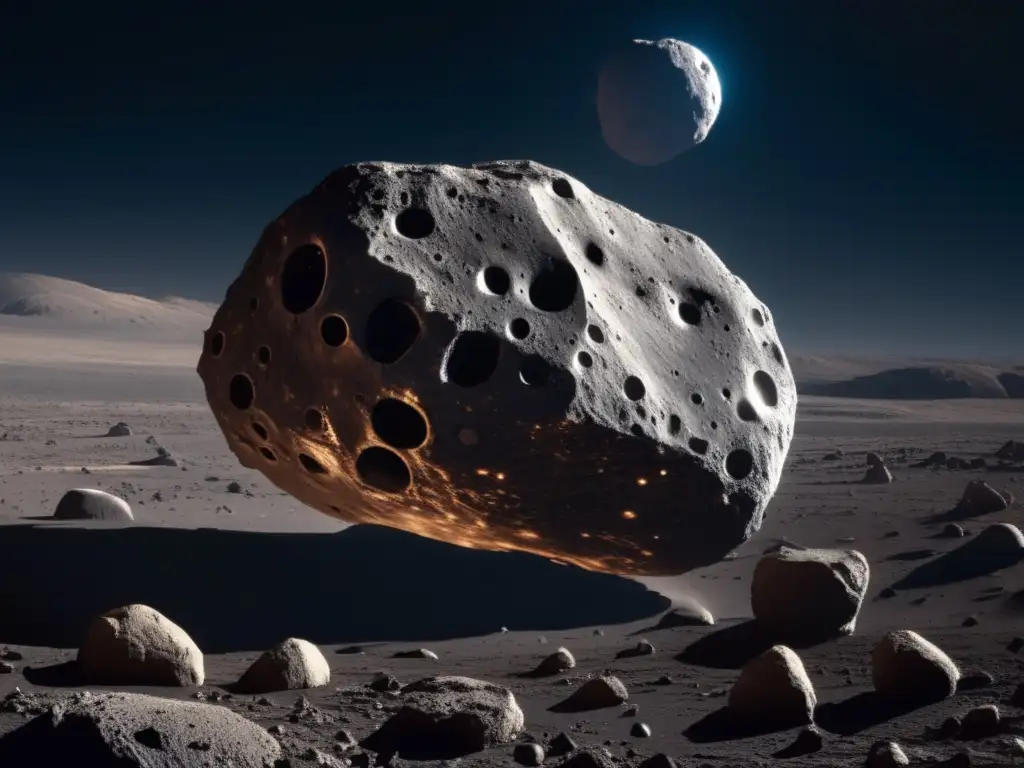 A striking photograph captures the intricate details of Asteroid Hector, showcasing its rocky surface with craters and debris
