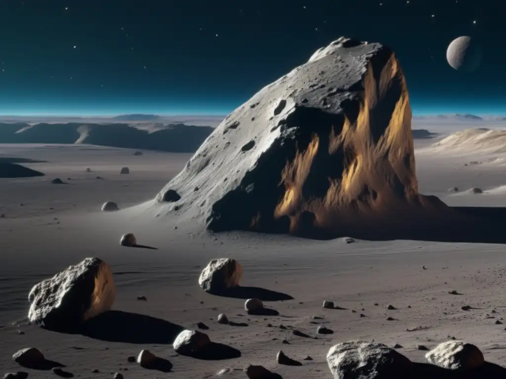 Unveiling Hecuba's Mysteries: Photorealistic Asteroid Closeup Captured in crisp detail, this photorealistic image of Asteroid Hecuba showcases its unique rock formations and mineral composition