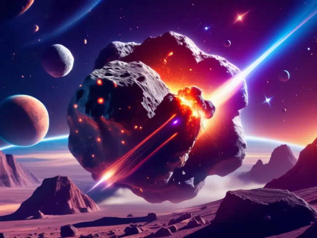 As the colossal asteroid looms, Earth's planetary defense system stands ready, emitting laser beams to shield the world from catastrophe