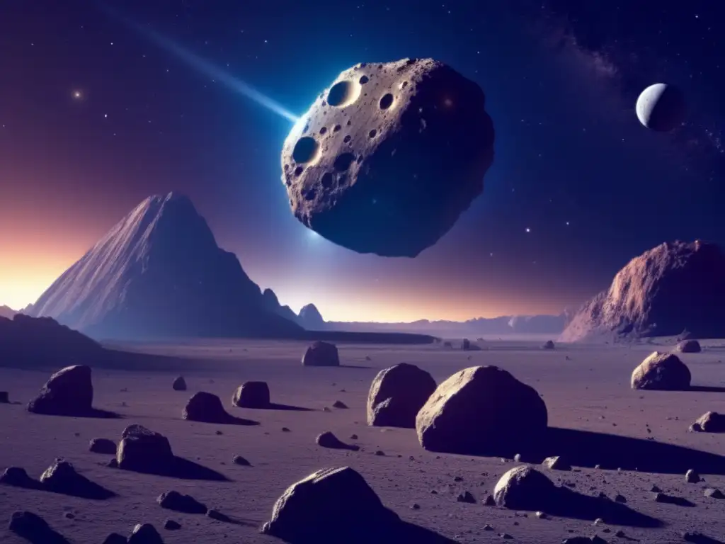 A stunning photorealistic image captures the essence of a lonely asteroid floating through the iridescent depths of space